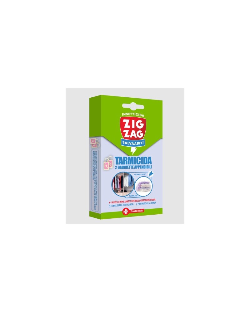 TARMICIDA 2 GABBIETTE APPENDIBILI, UCCIDE LE TARME ADULTE E IMPEDISCE LA DEPOSIZIONE DI UOVA, è un insetticida al profumo di lav