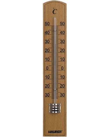 Termometro da parete MM180X30 MAURER in legno frassino - capillare a base di alcol - ideale per ambienti interni