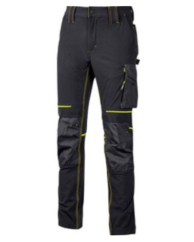 U-POWER PANTALONE ATOM SLIM FIT NERO-GIALLO TG.L