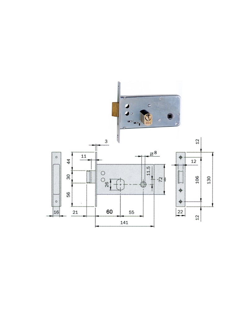 ISEO 725600 SERRATURA FASCIA FR 22 CON CILINDRO E60