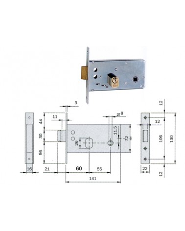 ISEO 725600 SERRATURA FASCIA FR 22 CON CILINDRO E60