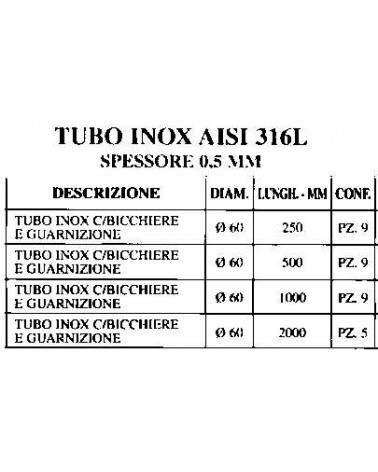 TUBO INOX L 250      diametro 60  