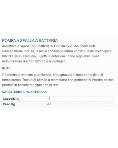 POMPA TRACOLLA BATT 16 LT 