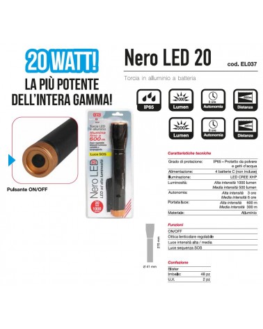 TORCIA NERO LED 20W 1000LU