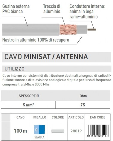 CAVO SATEL diametro  5 MM RT 100MT