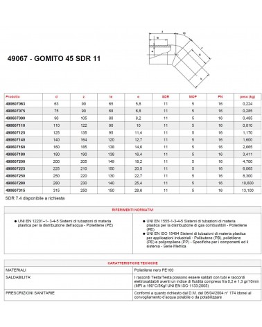 GOMITO 45? COD LUNGO diametro  140