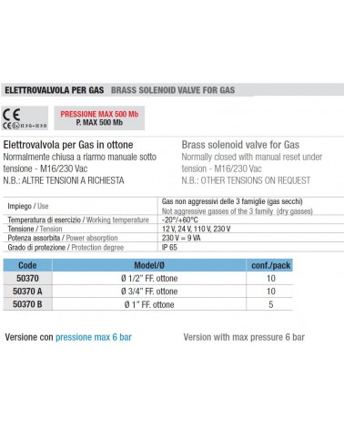 ELETROV GAS 230V NC RM 3/4