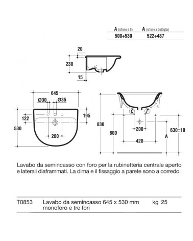 LAVABO SEMIINC FIORILE  65