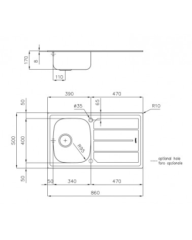 LAVELLO INOX 86X50 BUCA.DX