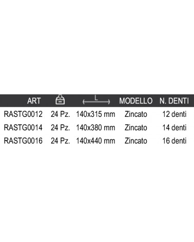 RASTRELLO ZINCATO 12 DENTI