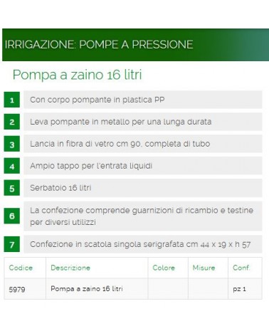 POMPA SPALLA 16LT VERDEMAX