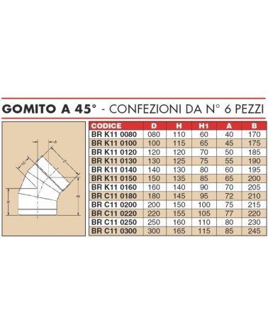 GOMITO 45? INOX MONO diametro 80  