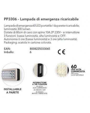 LAMPADA EMERG 60LED A MURO