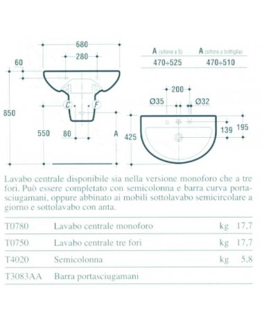 LAVABO SMALL+ CENTR.70 BIA