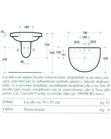 LAVABO ALA SOSPESA 70 BIAN