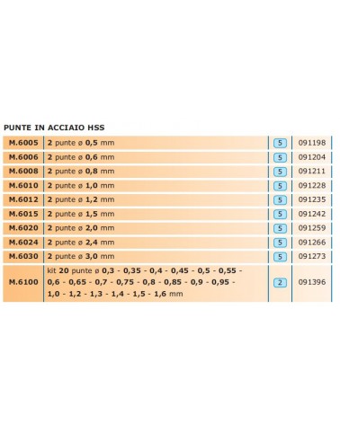 PUNTE HSS 2PZ diametro 1,0MM      