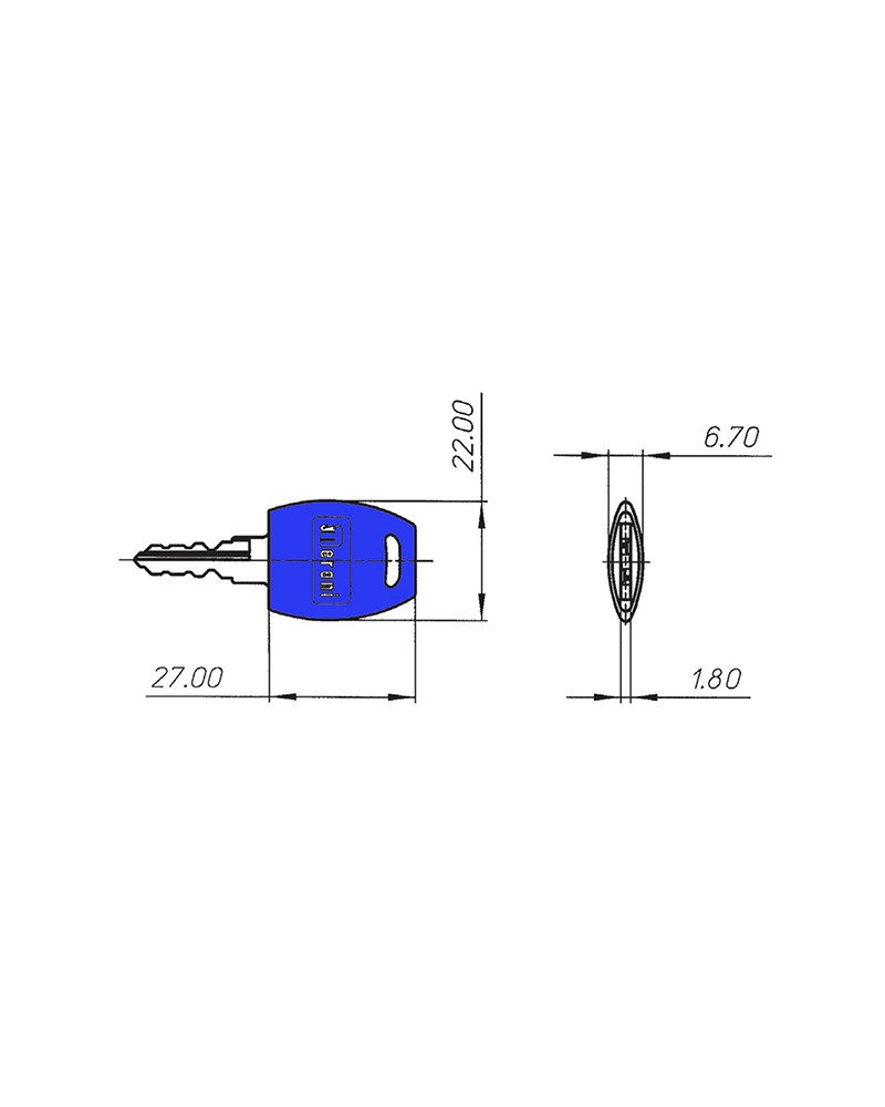 Meroni 26HMAM chiave maestra con testa in plastica blu, apre tutti i cilindri delle serrature serie 26 con chiave SA.