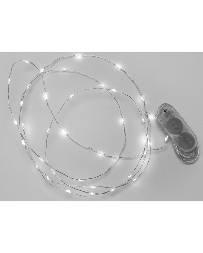 LUCI NATALE A BATTERIA 40 MICROLED MT.2 BIANCO FREDDO