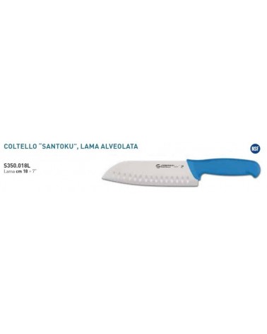 SANTOKU LAMA ALVEOLARE SUPRA CM.18 MANICO BLU AMBROGIO SANELLI COD. S350.018L