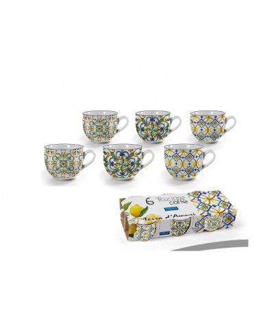 TAZZE CAFFÈ TERRE DAMURIConfezione 6 tazze caffè senza piatto in porcellana decori assortiti 90 cc.