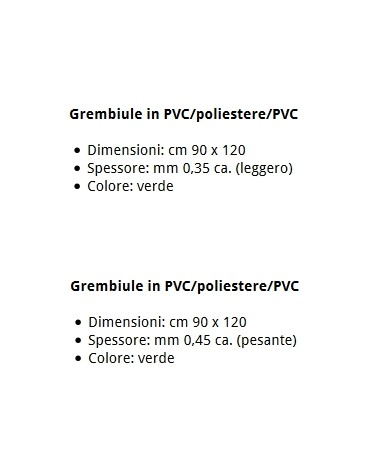 GREMBIULE VERDE LEGGER PVC