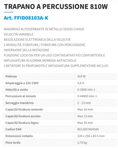 TRAPANO PERCUS 810W MA/AUT