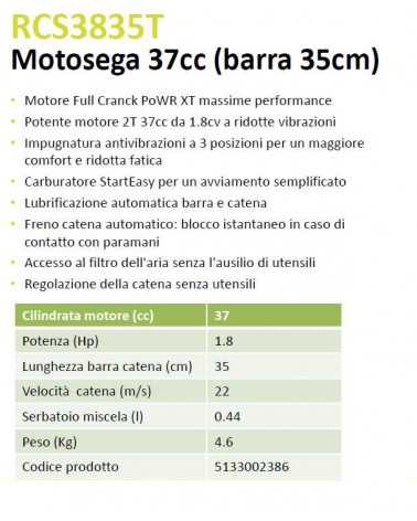 MOTOSEGA 37CC 35cm RCS3835