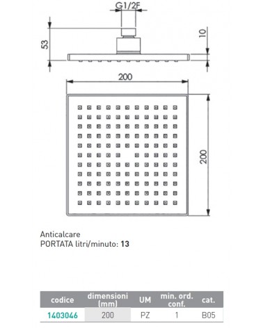 SOFFIONE 20X20 ABS CROMATO